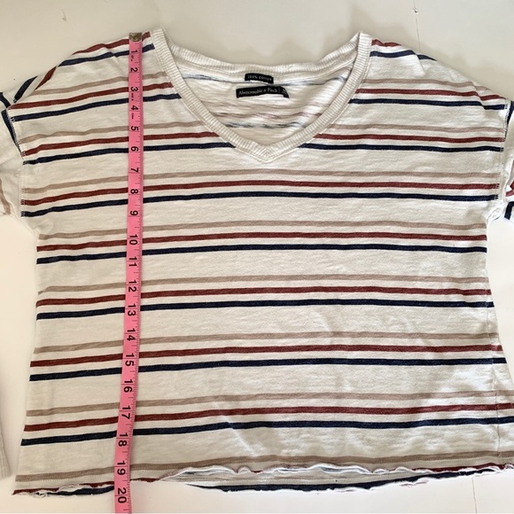 Abercrombie & Fitch Ivory White Striped 100% Cotton Cropped Top - Picture 6 of 14